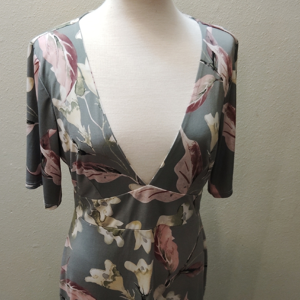 Floral Maxi Dress in Gray and Pink